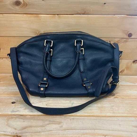 Michael Kors Bedford Belted DARK BLUE Pebbled Leather Satchel Shoulder Bag - Picture 4 of 13